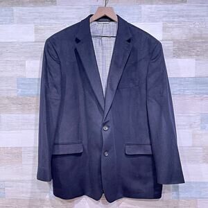 LRL Ralph Lauren Flannel Sport Coat Navy Blue Silk Wool Cashmere Mens 48R